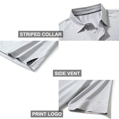 Mens Golf Shirts Moisture Wicking Dry Fit Short Sleeve Performance Sport Stripe Golf Polo Shirts for Men - Image 4