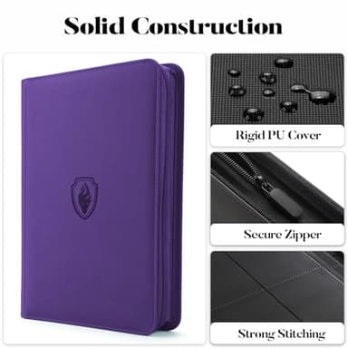 Premium Zip Card Binder, Fabmaker 9 Pocket Trading Card Binder, PU Cover Zipper Card Collection Album, Sturdy 360 Side-Loading Card Folder Holder for MTG, TCG, Game Cards, Sports Cards, Purple - Image 2