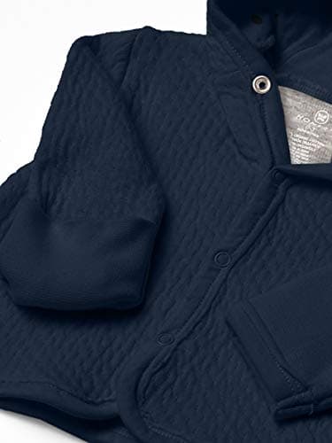 HonestBaby Organic Cotton Matelasse Snap-Front Hooded Jacket, Dark Navy, 18 Months - Image 3