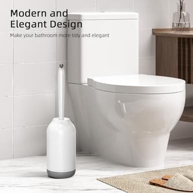 HAMITOR Toilet Bowl Brush Holder Set: Bathroom Deep Cleaning Toilet Cleaner Scrubber Under Rim with Curved Bristle for Dead Corner Clean - Hidden Rv Toilet Decorative Accessories with Caddy- White - Image 6