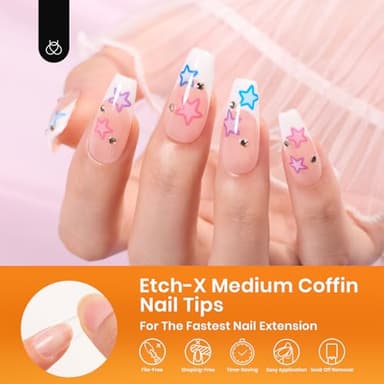 Beetles Gel Nail Tips Medium Coffin Etch X Nail Tips, 12 Sizes 288Pcs Pre Shaped Half Matte Press On Nails Full Cover False Nails for Pastel Spring Nails Acrylic Fake Nails Nail Extensions Kit - Image 2
