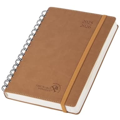 POPRUN Daily Planner 2025-2026 One Page per Day (6'' x 8.5'') with Spiral Bound Leather Soft Cover, Academic Year Appointment Book (Jul.2025 - Jun.2026) with Hourly Slots, Inner Pocket- Brown - Image 1