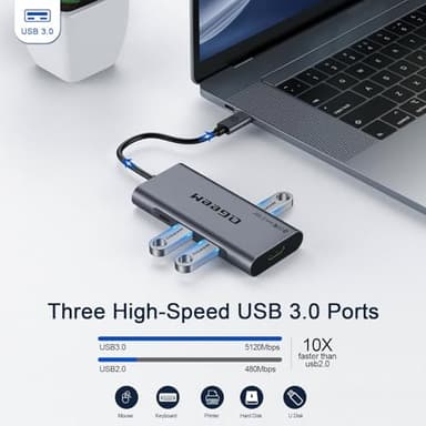 USB C Hub, QGeeM USB 4k to HDMI Adapter, 7 in 1 USB-C Dongle with 100W PD,USB 3.0, Card Reader, Compatible for MacBook iPhone 15/16 Ipad Pro max,Chromebook Laptop USB Type C Dock-Classic Grey - Image 5