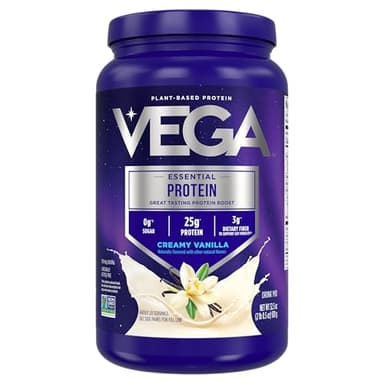 Vega Original Essential Protein - 25g Plant-Based Protein, Creamy Vanilla, 20 Servings, Vegan Non-GMO Drink Mix, Smoothie & Shake Ready, Gluten Free, Dairy Free, 32.5oz (Packaging May Vary) - Image 1
