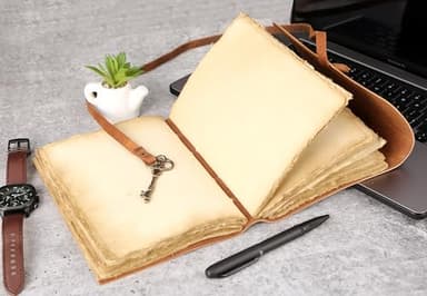 Leather Journal with Lined and Unlined Deckle Edge Paper 8x6 inch and Vintage Key | Handmade Writing Notebook Diary | Bound Daily Notepad for Men & Women Medium, Sketch/Writing pad for Artists - Image 3