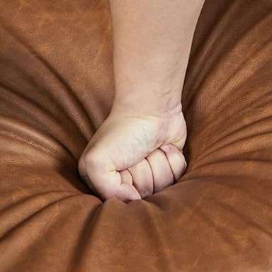 Yaheetech Mid-Century Accent Chairs, PU Leather Modern Upholstered Living Room Chair, Cozy Armchair Button Tufted Back and Wood Legs for Bedroom/Office/Cafe, Retro Brown - Image 9