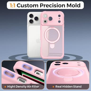 MOCCA Design for iPhone 17 Pro Max Case, Compatible with Magsafe [Premium Invisible Magnetic Ring Stand] [Military Drop Protection] Full Camera Guard Translucent Matte Slim Phone Cover 6.9",Pink - Image 7