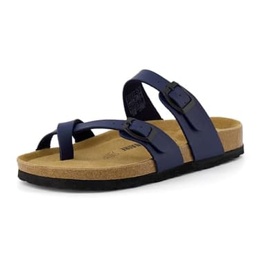 CUSHIONAIRE Luna Crossover Toe Strap Womens Sandals – Cork Footbed Slides with Adjustable Straps, Summer Sandals for Women 2025, NAVY 8.5 - Image 6
