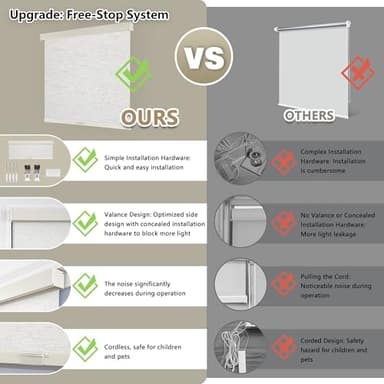 SUNOFF Cordless Blackout Roller Shades Blinds for Windows Free-Stop,Pull Down Room Darkening with Valance,Thermal Insulated Woven Fabric Window Door Blinds for Home,Office,Linen 58" W x 72" L - Image 3