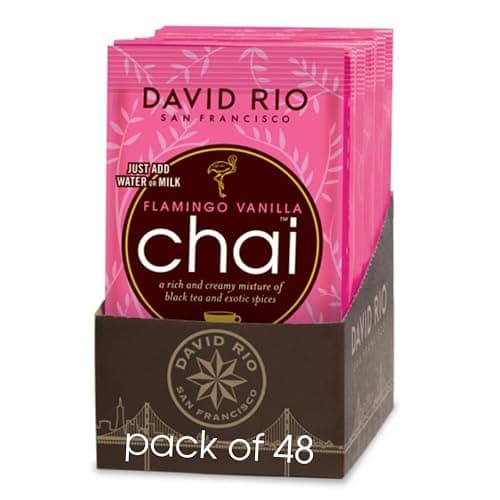 Flamingo Vanilla Decaffeinated Reduced Calorie Chai Tea Latte Mix, 0.63 Oz (Pack of 48), Single Serve Packets, Decaf Black Tea, Organic Spices, Sugar Free, Dairy Free, Serve Hot or Cold - Image 1