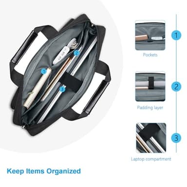MOSISO Laptop Shoulder Bag 15.6 inch, 15-15.6 inch Computer Bag Compatible with MacBook Pro 16 inch, HP, Dell, Lenovo, Notebook with 2 Raised&1 Flapover&1 Horizontal Pocket&Handle&Belt, Black - Image 3