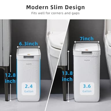 MOPALL 2 Pack Bathroom Trash Can with Lid, 3.6Gal + 2.4Gal Garbage Can with Pop-Up Lid, Small Trash Can Dog Proof, Slim Trash Bin Waste Basket for Toilet, Office, Bedroom, Living Room, Kitchen (White) - Image 2