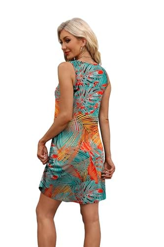 WEESO Spring Dresses for Women 2025 Flowy Crew Neck Sleeveless Dress Sundresses with Pockets Floral Graffiti XL - Image 4