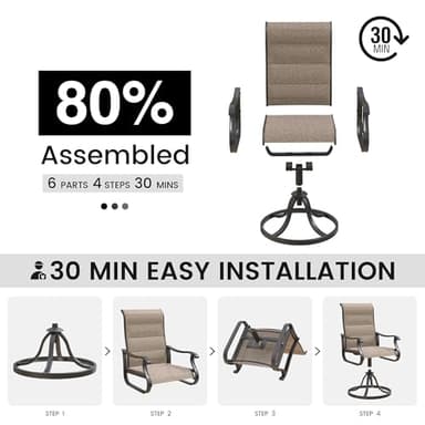 VONZOY Patio Swivel Chairs Set of 2, Outdoor Dining Chairs with High Back, All-Weather Swivel Rocker Chair for Lawn, Porch or Garden (Padded Brown) - Image 7