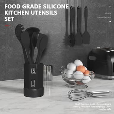 Silicone Cooking Utensils Set - 446°F Heat Resistant Kitchen Utensils,Turner Tongs,Spatula,Spoon,Brush,Whisk,Kitchen Utensil Gadgets Tools Set for Nonstick Cookware,Dishwasher Safe (BPA Free) - Image 2