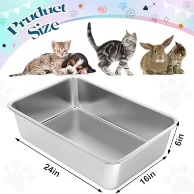 YOILES Stainless Steel Cat Litter Box with High Sides, Extra Large Open Metal Litter Pan, Easy to Clean, Rust Proof, Non Stick, Non Slip Rubber Feets (24"x16"x6") - Image 2