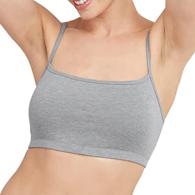 Hanes Womens Cropped Bralette, Breathable Pullover Bra, Crop Top, Solid Or Assorted, 3-pack Bra, Sky Grey Heather/Concrete Heather/White, Large US - Image 2