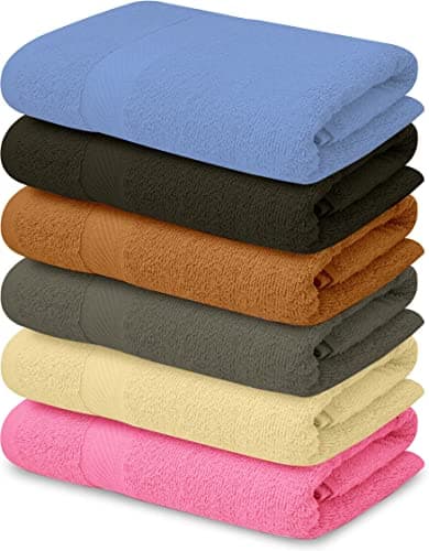 QUBA LINEN 100% Cotton Bath Towel Set – Soft, Absorbent Towels for Bathroom, Spa & Gym Use – Durable, Reusable & Machine Washable Bath Towels - Multi-Color, 27 x 54 Inches, Pack of 6 - Image 1