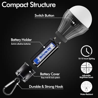 FLY2SKY Portable LED Tent Lamp Emergency Lights with Hook, Hurricane Bulb Lantern Equipment for Camping, Hiking, Backpacking, Fishing Outage, Multicolor, 4 Pack - Image 5