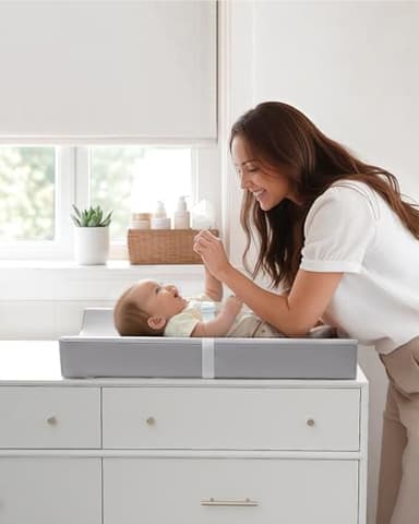 Blissful Diary Vegan Leather Baby Changing Pad with Waterproof & Wipe-Clean PU Cover, Standard Size Cozy Diaper Changing Pad for Dresser and Table, Light Gray - Image 6