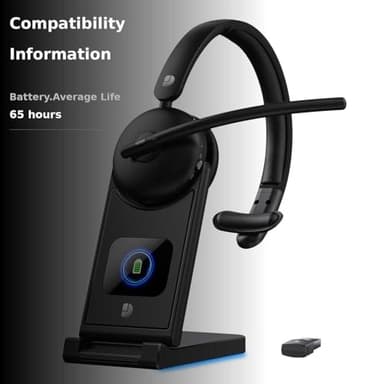 Wireless Headset with Mic for Work, Wireless Headset with Microphone (Noise Cancelling), Smart Mult-Func Dock, 65H Worktime&Fast Charge Bluetooth Headphones for Work/PC/Computer/Call Center/Teams/Zoom - Image 3