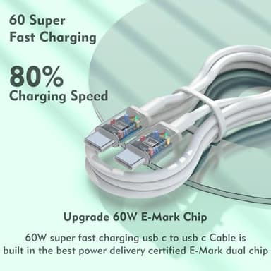 USB C to USB C Cable, 3-Pack 6FT, 60W Fast Charging Power Delivery for iPhone 17/17 Pro/17 Air/17 Pro Max, iPad mini 6/Pro 2021, MacBook Pro 2020, Samsung Galaxy S23, Switch - Image 2