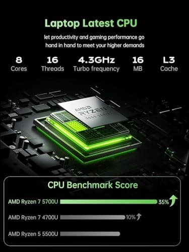2025 16.1 Laptop Computer AMD Ryzen 7 5700U (8C/16T, Up to 4.3GHz) Radeon RX Vega 8 Graphics Laptop 16GB RAM 512GB NVMe SSD, Windows 11, FHD Display, WiFi 6, 53Wh Battery, HDMI, Webcam, Backlit KB - Image 2