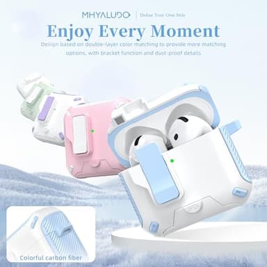 MHYALUDO for AirPods 4th Generation Case Cover, Compatible with Magsafe, Magnetic Automatic Lock, Charging Port Dust-Proof & Stand Design with Cleaning Kit for AirPods 4 Case 2024, Blue/White - Image 6