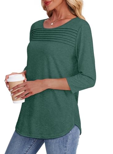 Oversized Tshirts for Women 3/4 Sleeve Summer Tops Business Casual Outfits Ladies Blouses St Patricks Day Shirt Christmas Outfits Green L - Image 4