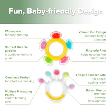 Haakaa Silicone Teether Combo - Baby Freezer Teething Toy - Soft Cold Teether - Soothe Teething Pain & Itching Gums - Perfect Size - Palm & Ferris Wheel Shape for 3M+ Babies BPA Free - 2 pk - Image 4