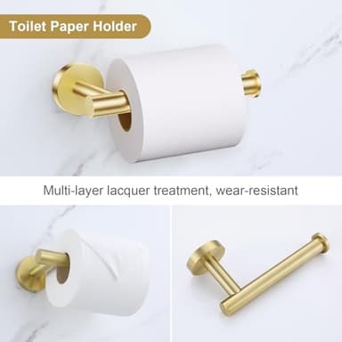 Lairuier 5 Pieces Brushed Gold Bathroom Accessories Set, 23.6 Inch Bath Towel Bar Set, SUS304 Stainless Steel Bathroom Hardware Set Round Toilet Paper Holder Set Wall Mounted - Image 4