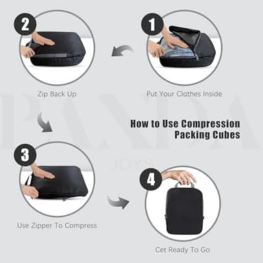 4 Set Compression Packing Cubes Organizers, Black - Image 2