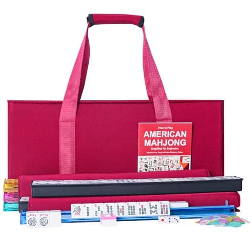ZGME American Mahjong Set,166 White Tiles with Red Bag and Accessories,4 All-in-One Mahjong Racks with Pushers,Complete Western Mahjong Set - Image 1