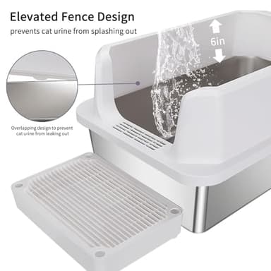 RIZZARI Large Stainless Steel Cat Litter Box: Open Top Leak-Proof Large Cat Pan - Odor Control for Indoor Multi-Cat Homes (Pearl) - Image 3