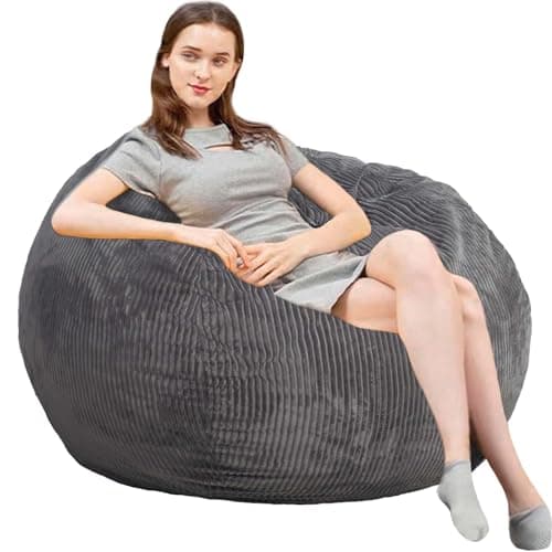 Bean Bag Chair 3Ft Luxurious Faux Rabbit Fur Memory Foam Bean Bag Chairs for Adults/Teens with Filling,Ultra Soft Faux Fur Fabric, Round Fluffy Sofa for Living Room Bedroom College Dorm (Grey) - Image 1