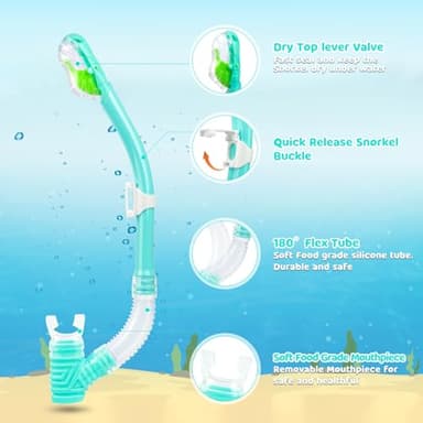Ultimate Dry Snorkel for Kids - Ideal for Snorkeling, Scuba, Freediving, & Swimming - Features Easy-Breath Technology, Top-Mounted Dry Valve, & Food-Grade Silicone Mouthpiece (Aqua) - Image 3