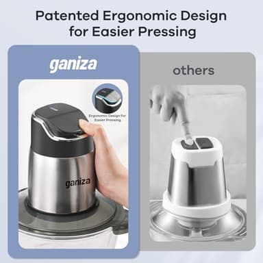 Ganiza Food Processor, 2-Speed Food Chopper Meat Grinder with 8 Cup Stainless Steel & 8 Cup Glass Bowls, Upgraded Button & Smart Overheat Protection Light - Includes Clean Brush, 2 Sets of Blades - Image 4