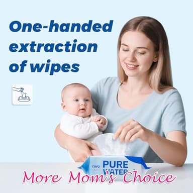 Hypoallergenic Baby Wipes, Pure Water Natural Wipes for Sensitive Skin, Unscented Baby Wipes for Face Hands & Bottom, 384 Count (6 Packs of 64) - Image 7