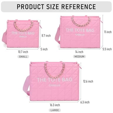 Chinllo Tote Bag for Women, Quilted Chains Stachel Purse and Handbags with Shoulder Strap (E.Pink-M) - Image 3