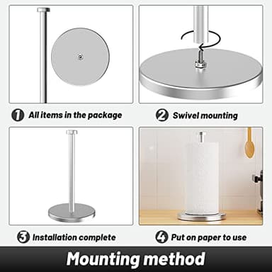 VEHHE Paper Towel Holder Countertop, Stainless Steel Paper Towel Holder Stand with Weighted Base Suction Cups, Standing Paper Towel Roll Holder for Kitchen Bathroom (Silver) - Image 6