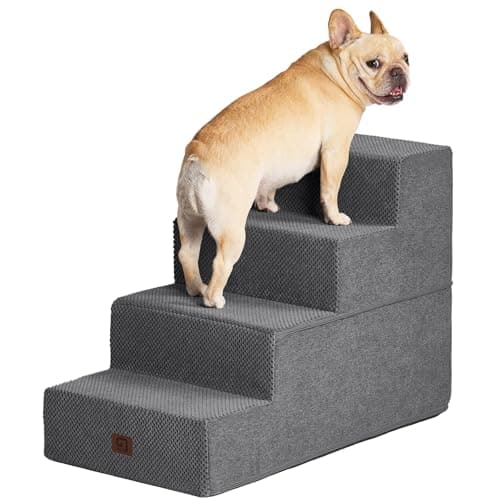 EHEYCIGA Dog Stairs for Bed 20" H, 4-Step Extra Wide Dog Steps for High Bed, Pet Steps for Small Dogs and Cats, Non-Slip Balanced Pet Ramp Indoor, Grey - Image 1