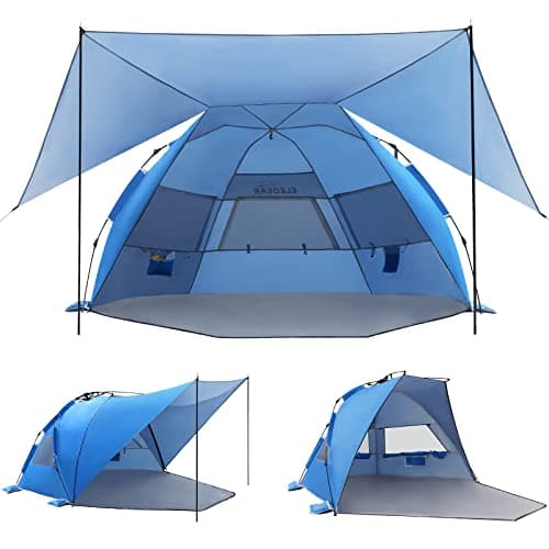 Elegear Beach Tent with 360° Removable Canopy, 4-6 Person Pop Up Sun Shade Shelter, UPF 50+ Automated Installation Double Silver Coating Portable Lightweight Beach Cabana for Beach/Camping/Outdoor - Image 1