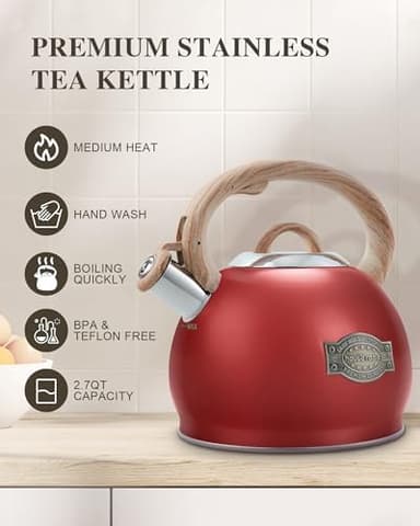 Tea Kettle Stovetops, 2.7 Quart Food Grade Stainless Steel Water kettles for Stove Top Teatop with Anti-hot Ergonomic Handle,Suitable for All Heat Sources - Image 4