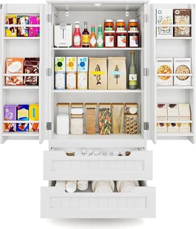 Gizoon Kitchen Pantry Storage Cabinet with Drawers Freestanding Bathroom Storage Cabinets with Doors and Shelves, 47" Small Food Pantry Cabinet for Dining Room Craft Room, White - Image 1