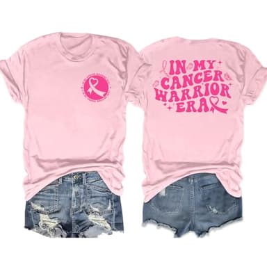 LAZYCHILD Women Breast Cancer Shirt: Pink Ribbon T-Shirt Breast Cancer Awareness Tee Cancer Survivor Tops - Image 1