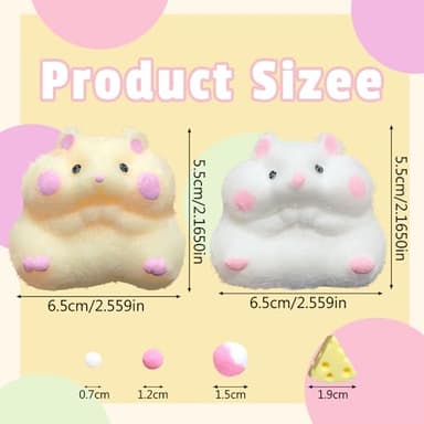 XPQKDC 2Pcs Handmade Taba Hamster Stress Toys, Soft Sticky Silicone Fidget Toys for Adults & Kids, Cute Hamster Squeeze Toys, Sensory Anxiety Relief Toys for Party Favors & Gifts (White & Yellow) - Image 2