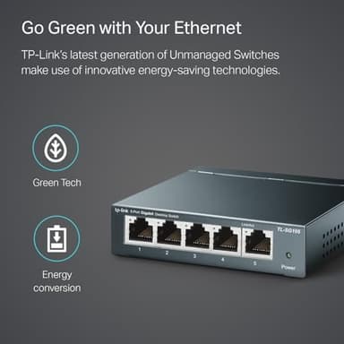 TP-Link TL-SG105, 5 Port Gigabit Unmanaged Ethernet Switch, Network Hub, Ethernet Splitter, Plug & Play, Fanless Metal Design, Shielded Ports, Traffic Optimization,Navy Blue - Image 6