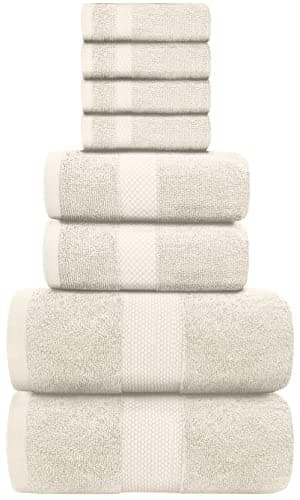 White Classic Luxury Bath Towel Set of 8 Pieces - 100% Turkish Cotton Highly Absorbent Towels for Bathroom, 2 Luxury Bath Towels 700GSM, 2 Hand Towels, 4 Washcloths, Ivory - Image 2