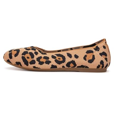 Frank Mully Women’s Knit Ballet Flat Round Toe Slip On Flats Shoes Classic Low Wedge Ballerina Walking Flats Shoes, Leopard Orange,9 - Image 5