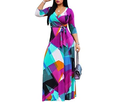 FANDEE Plus Size Maxi Dress for Women Summer Sundress V-Neck 3/4 Sleeve Multicoloured X-Large - Image 2